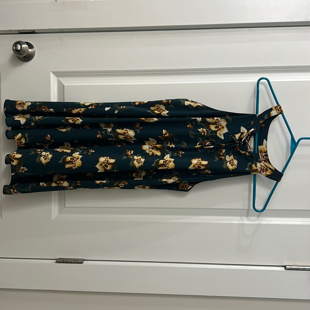 Dark green halter top dress with yellow flowers